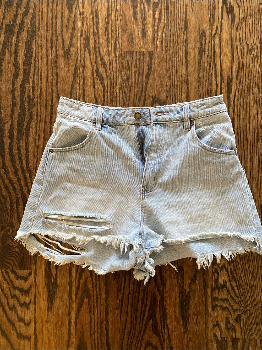 ROLLA'S Pale Blue Distressed Denim Cutoff Shorts